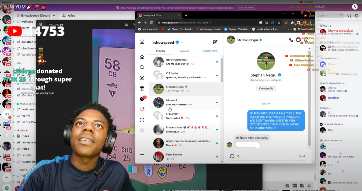 "I am so sorry bro," IShowSpeed leaks Irish footballer Stephan Negru's phone number on livestream