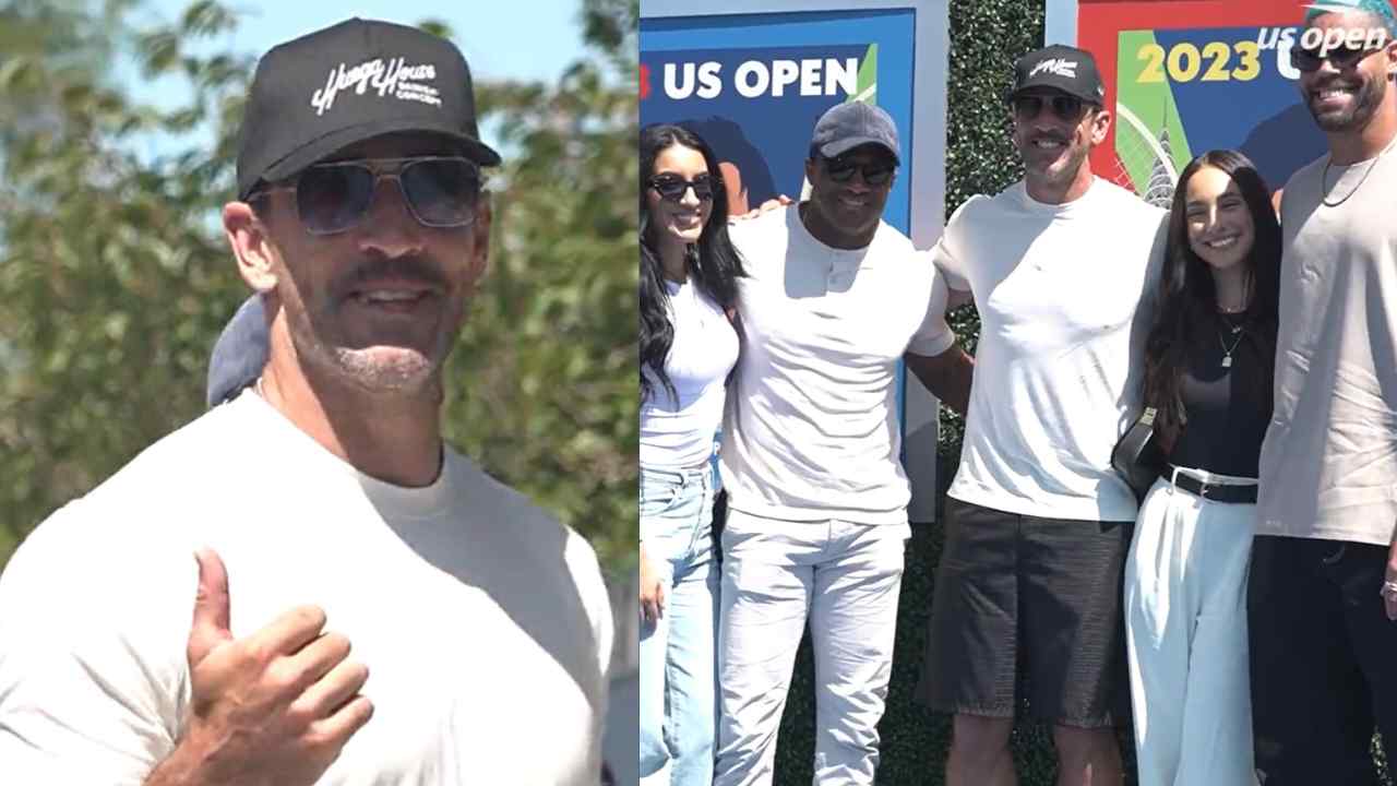 WATCH: Aaron Rodgers attends US Open with his Jets teammates Randall Cobb and C.J. Uzomah days before football season kickoff