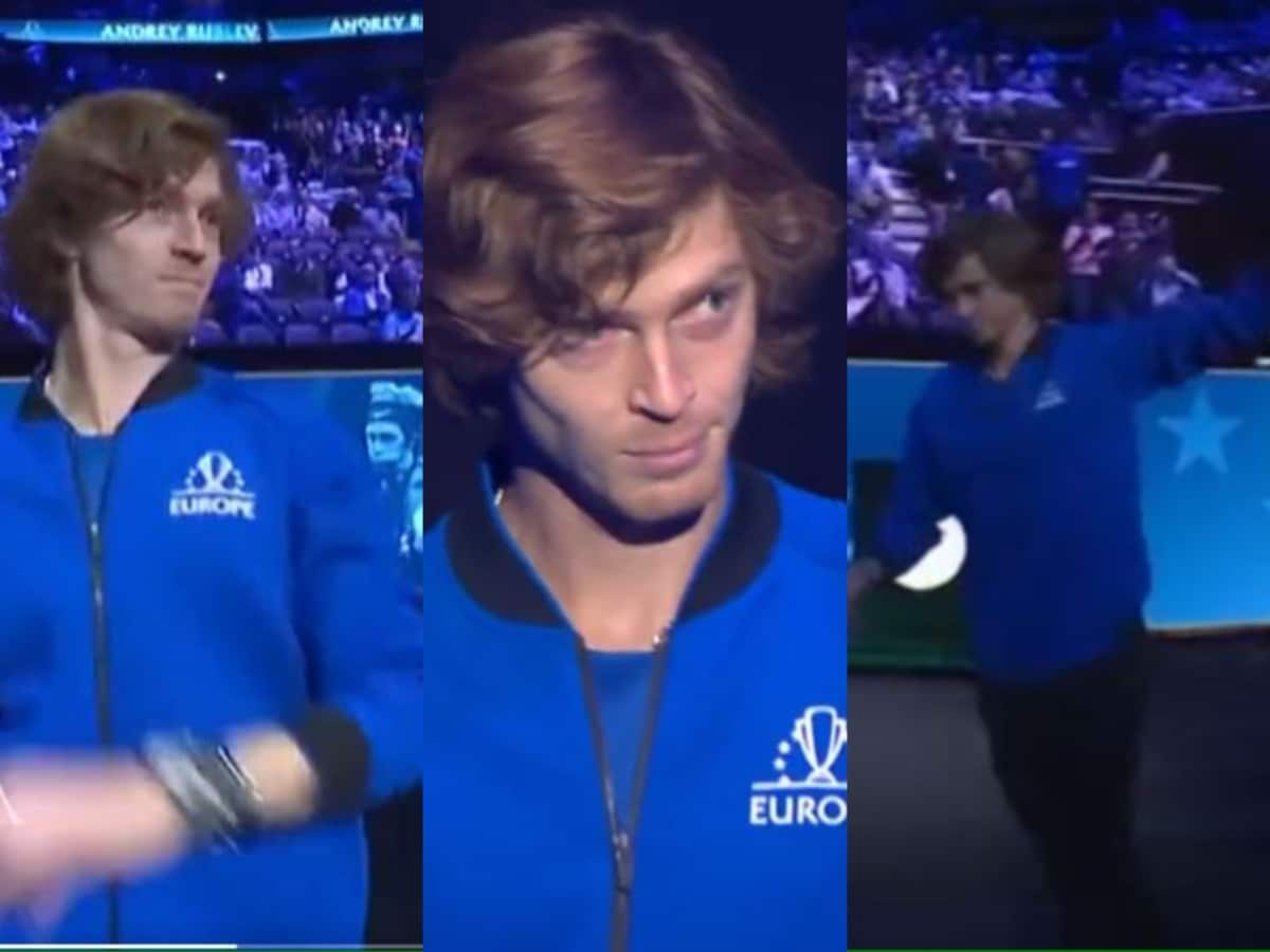 WATCH: Andrey Rublev mistakenly walks to the Team World bench during the introduction for the Laver Cup 2023