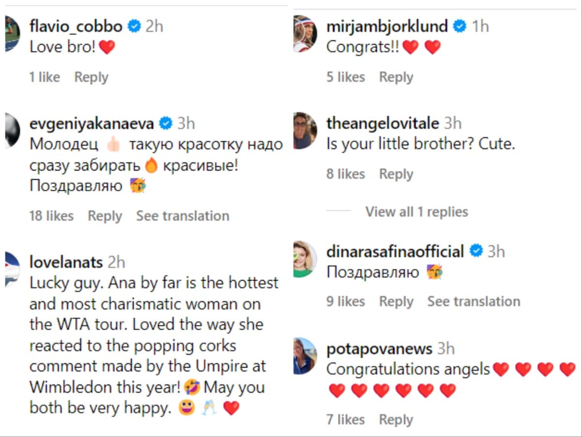 Comments on the Aleksandr Shevchenko and Anastasia Potapova's Instagram post.