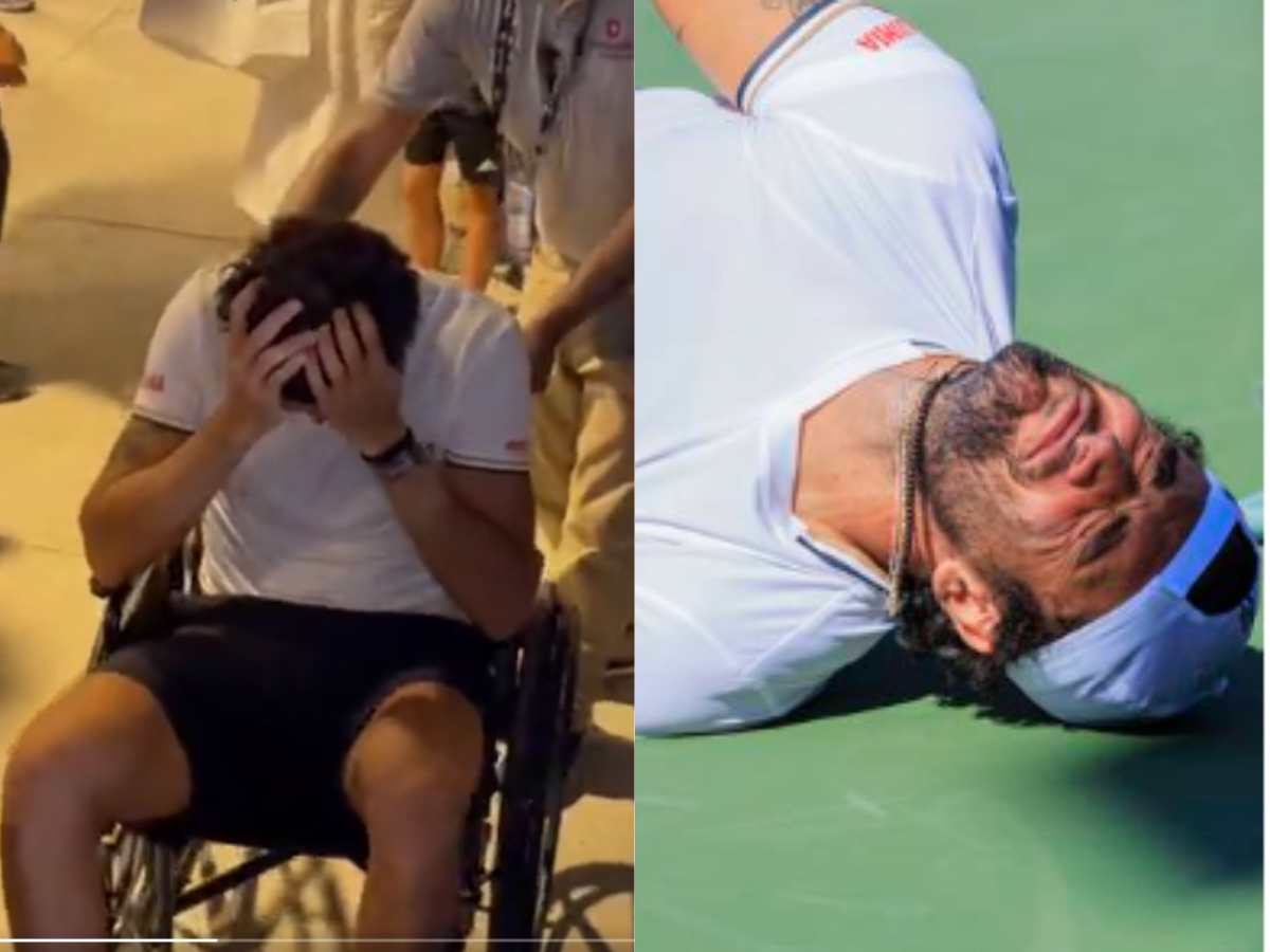 WATCH: ‘Devasted’ Matteo Berrettini leaves the US Open in a wheelchair after being forced to retire after taking a hard fall against Arthur Rinderknech