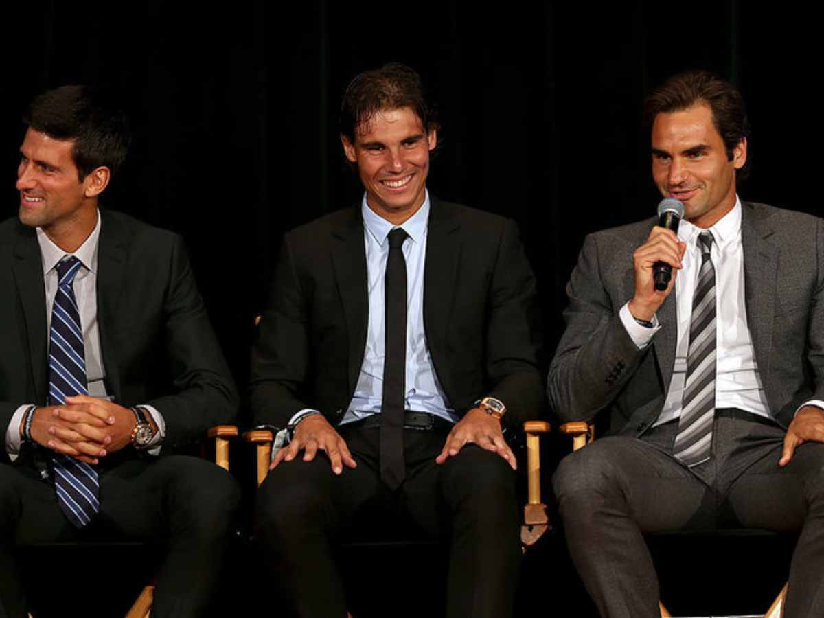 Novak Djokovic, Rafael Nadal and Roger Federer (L to R)