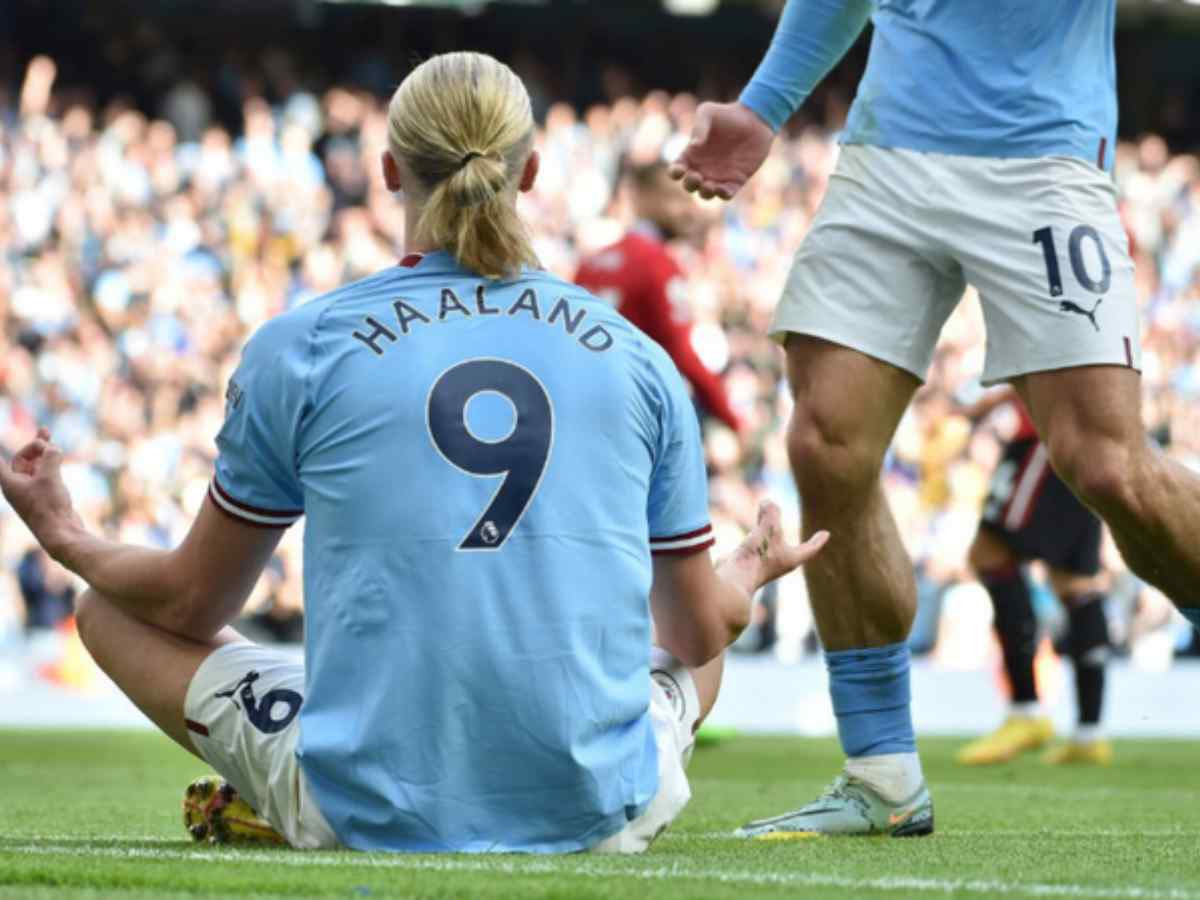 Haaland celebrates against Manchester United