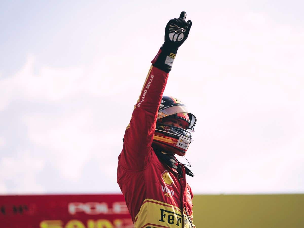 Carlos Sainz after qualifying on Pole for the Italian GP (Credits:@ScuderiaFerrari/Twitter)