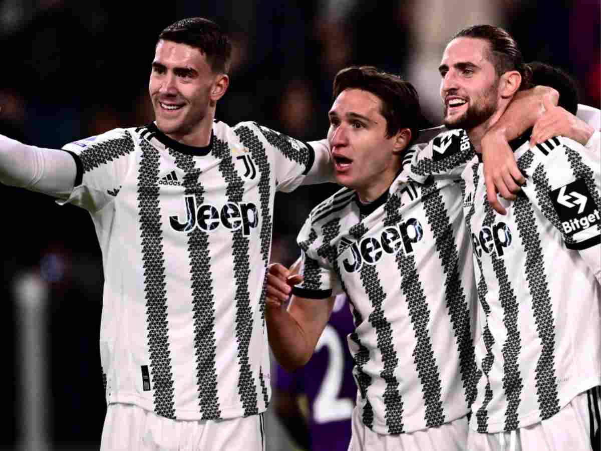 (L-R) Dusan Vlahovic, Federico Chiesa and Adrien Rabiot (Source: via AFP)