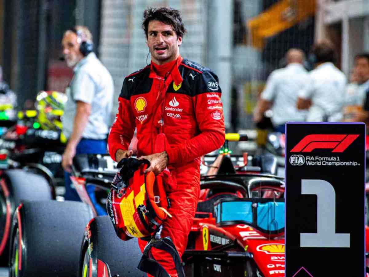 Carlos Sainz after his pole at the Singapore GP