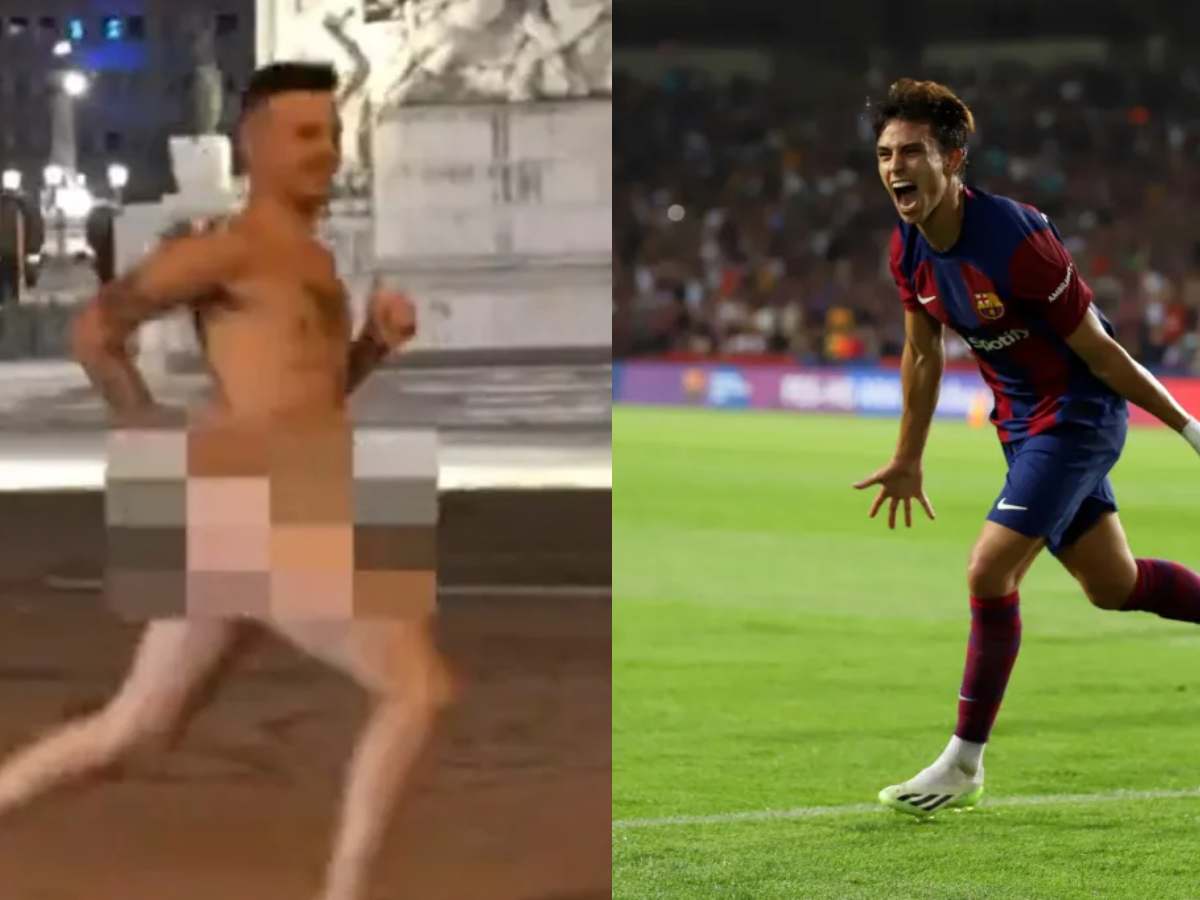 Fan runs NAKED on the streets of Lisbon after losing an online bet to Barcelona’s Joao Felix