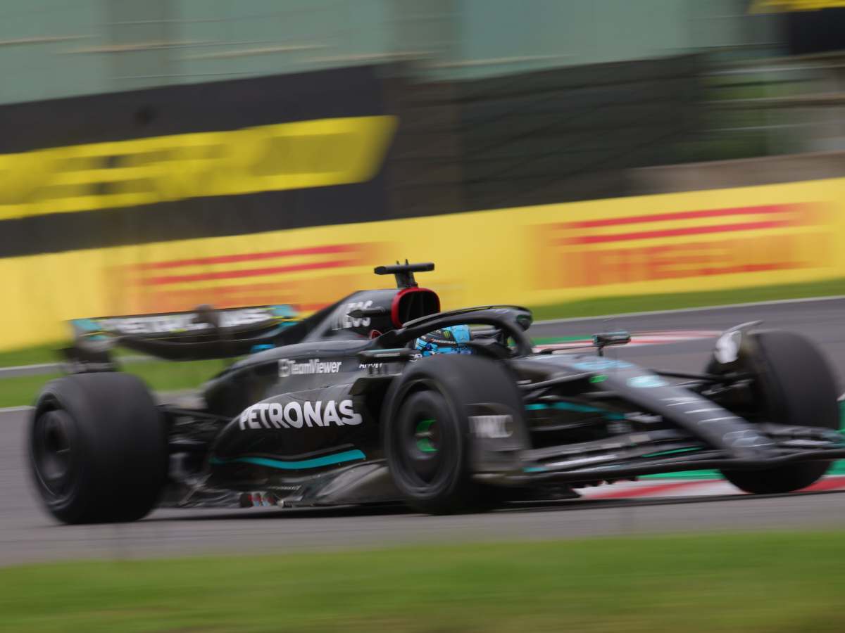 George Russell driving the Mercedes W14 at Suzuka.