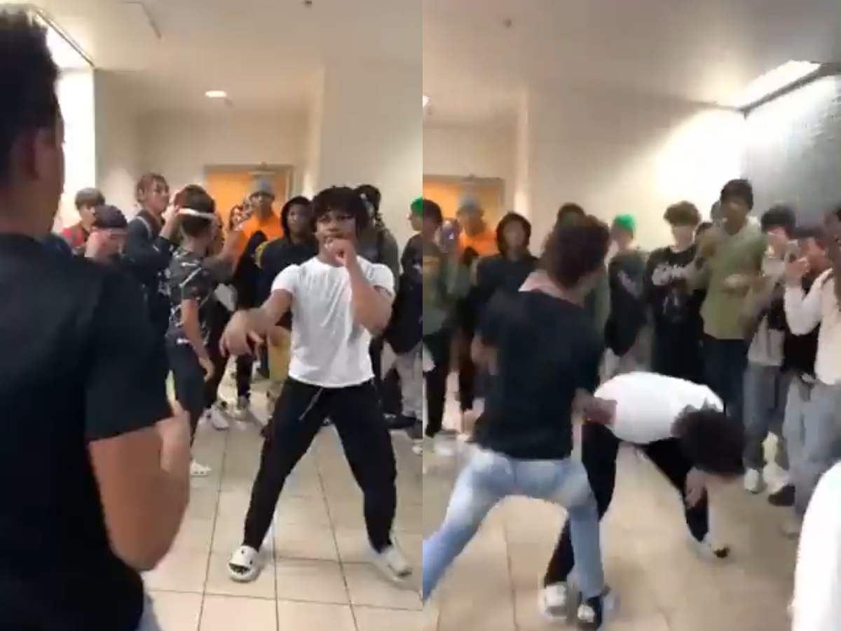 WATCH: “Definitely a kickboxer” – Fight fans shocked as student displays MMA skills to dismantle opponent in bathroom brawl