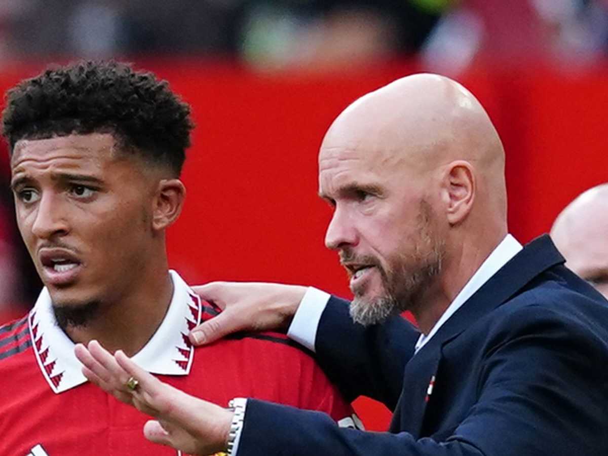 (L-R) Jadon Sancho, Erik ten Hag