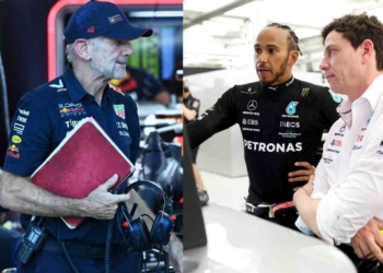 Adrian Newey [L], Lewis Hamilton and Toto Wolff [R], (images via IMAGO)