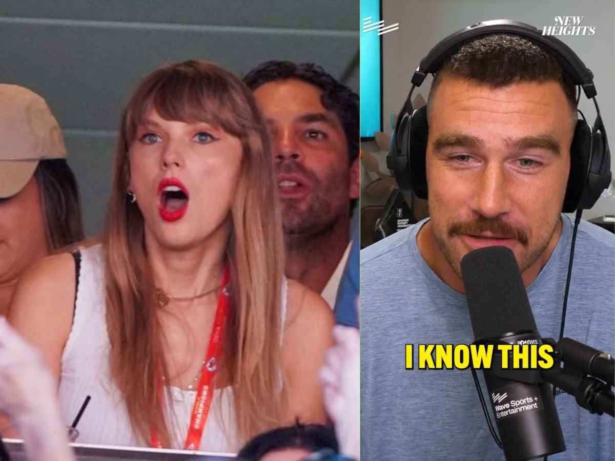 Taylor Swift (L) and Travis Kelce (R)