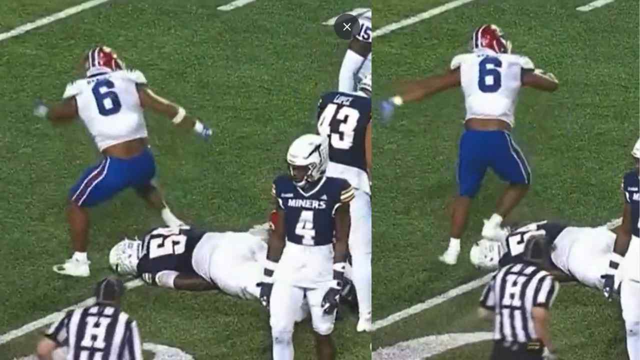 WATCH: “Should lose his scholarship” – Social media BLASTS Louisiana Tech LB Brevin Randle for brutally stomping UTEP lineman