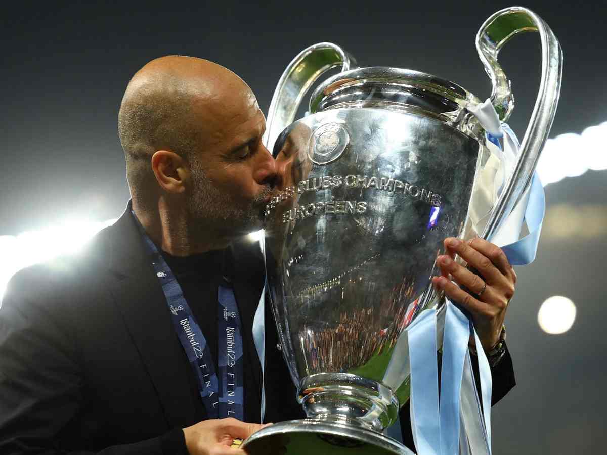 Pep Guardiola winning the Champions League with Manchester City last season.