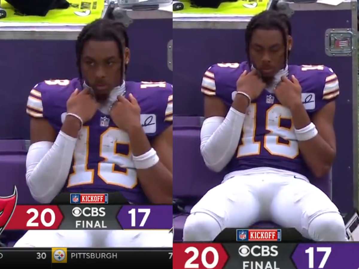 WATCH: “They gotta free this man from Kirk Cousins” – Justin Jefferson’s intense sad look after Baker Mayfield STUNNED the Vikings on opening day has social media talking