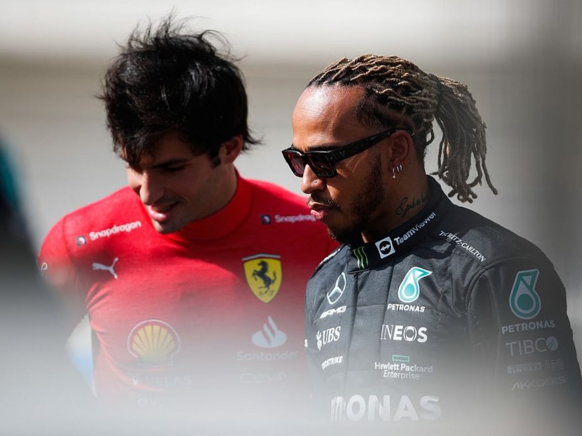 (L) Carlos Sanz and (R) Lewis Hamilton