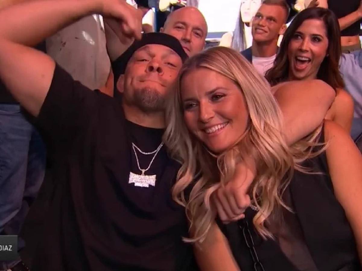 “Pulled that girl with choke” – Fans erupt as superstar Nate Diaz spotted enjoying fights with partner at UFC Noche