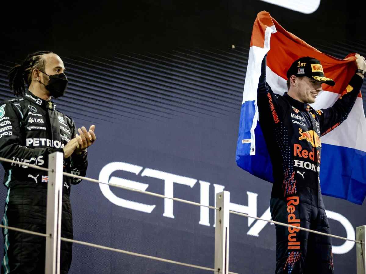 Lewis Hamilton and Max Verstappen on the 2021 Abu Dhabi GP podium