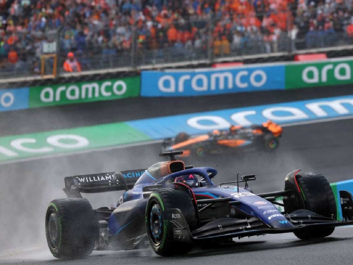 Alex Albon leads a McLaren at the Dutch GP (image via F1i.com)