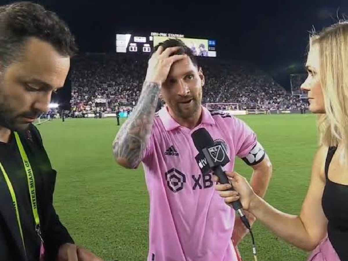 Lionel Messi giving a post-match interview.