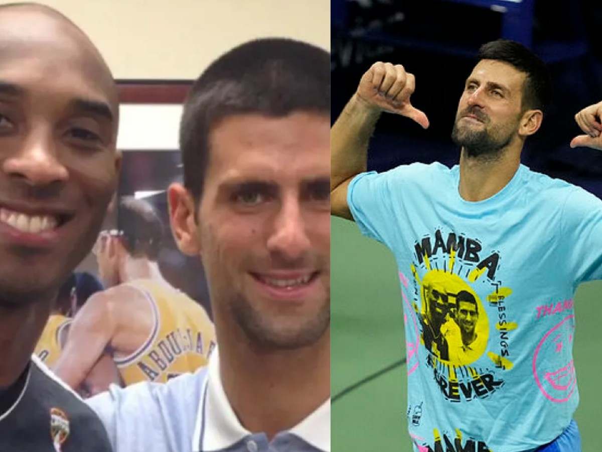 Kobe Bryant with Novak Djokovic, Novak Djokovic showing off his T-shirt