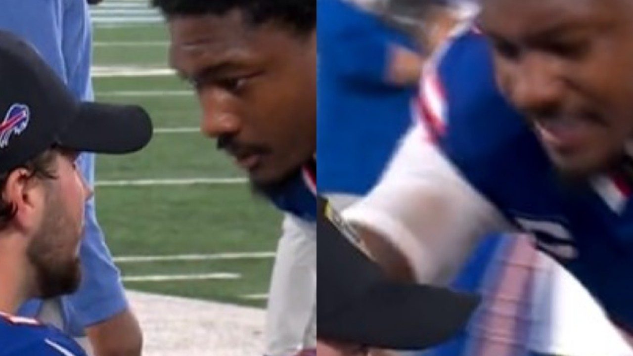 WATCH: Stefon Diggs tries to pump Josh Allen up in a heartfelt moment following the QB’s horrendous outing against the Jets after months of ‘tension’ between the two