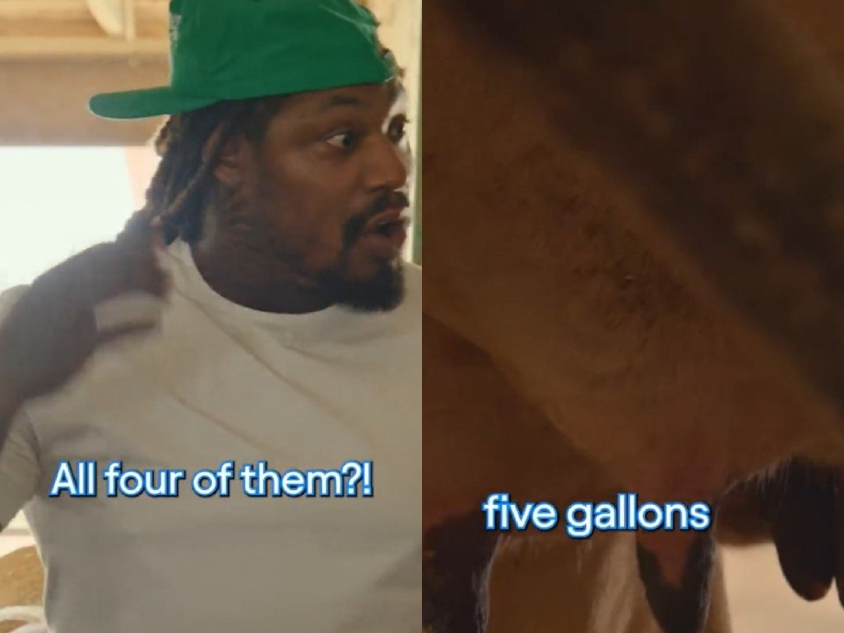 WATCH: “How many f***king hands you got baby?” – Marshawn Lynch left STUNNED after learning how to milk a cow with Amish people