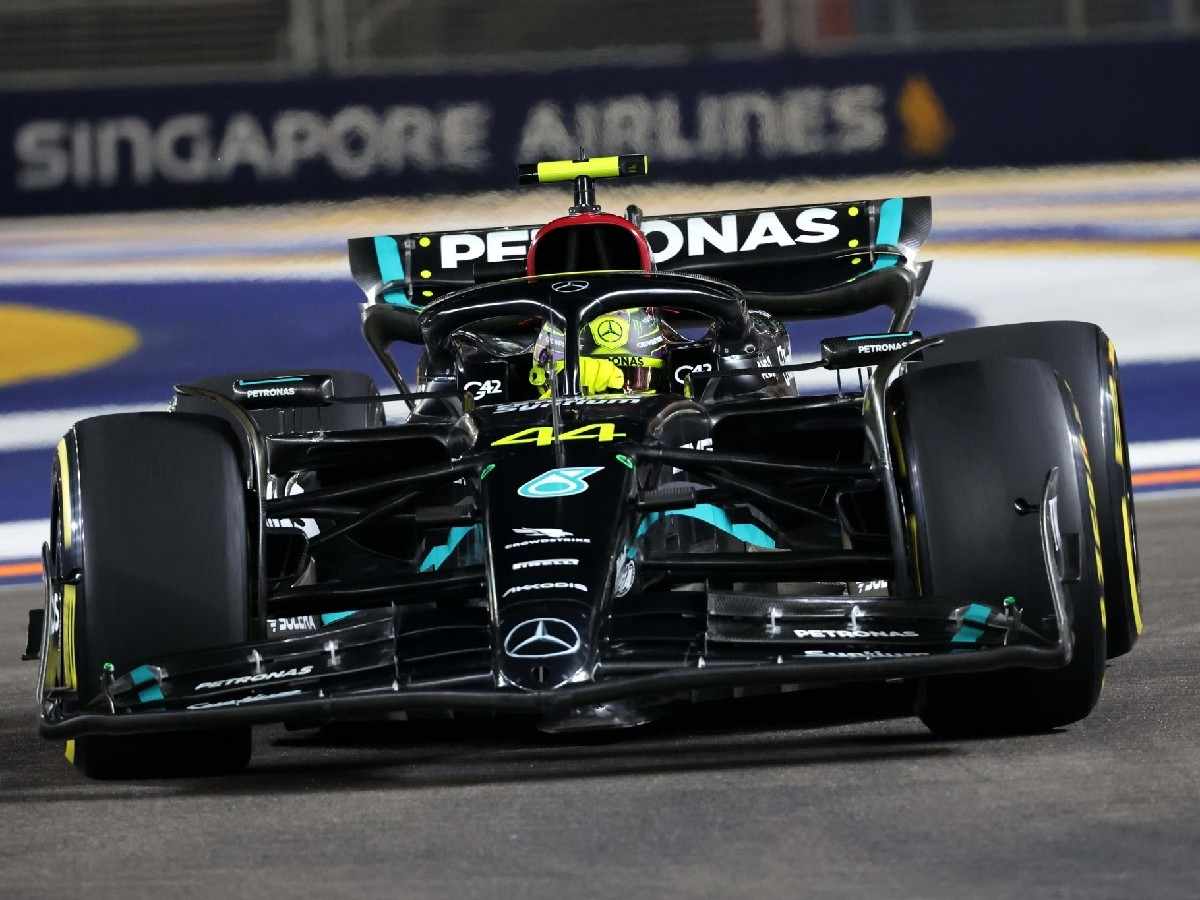 Lewis Hamilton driving for Mercedes at the Singapore GP.