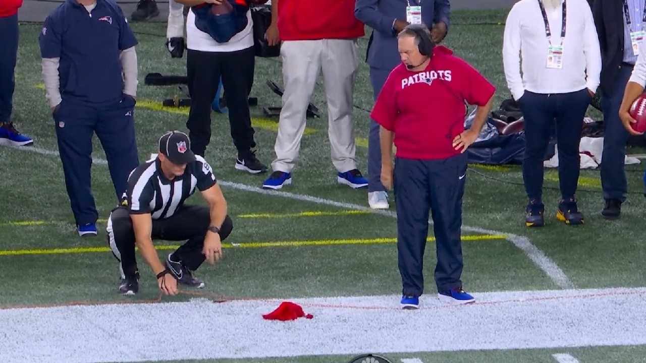 WATCH: Patriots HC Bill Belichick Throws A Red Flag Towards A Referee ...