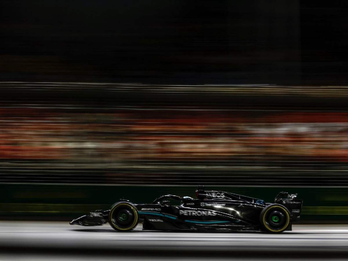 George Russell driving his Mercedes W14 at the Singapore GP