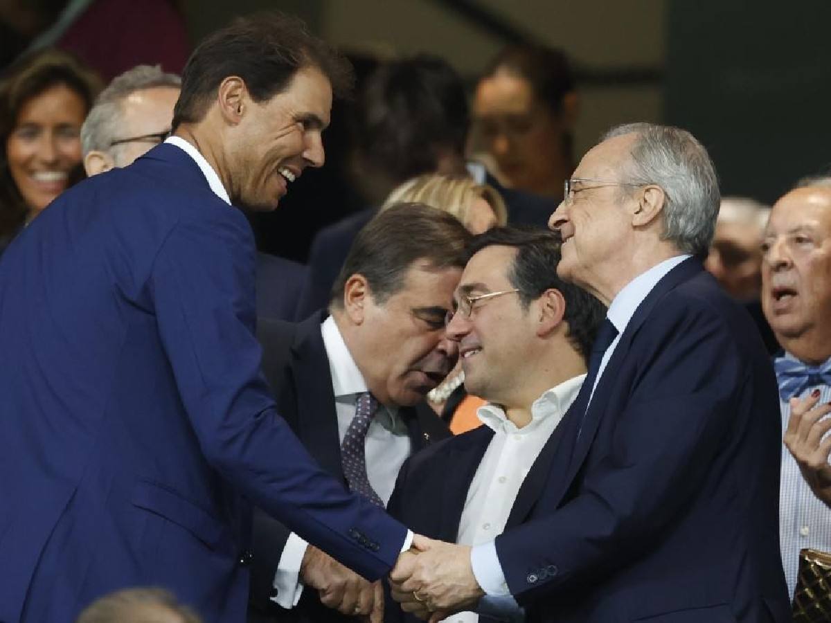 Rafael Nadal meets Real Madrid president Florentino Perez while supporting his favorite soccer team