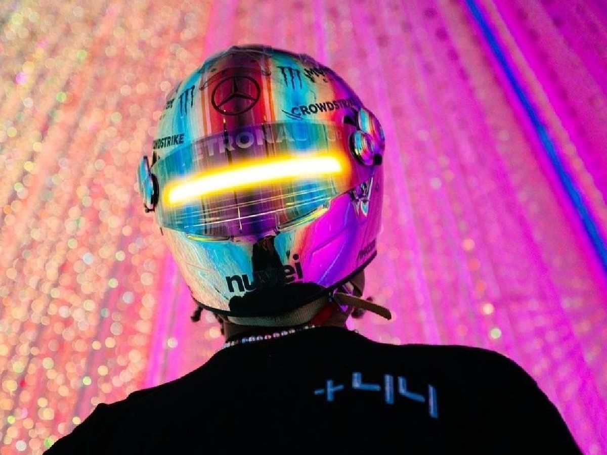 Lewis Hamilton wearing his special Japanese GP helmet.