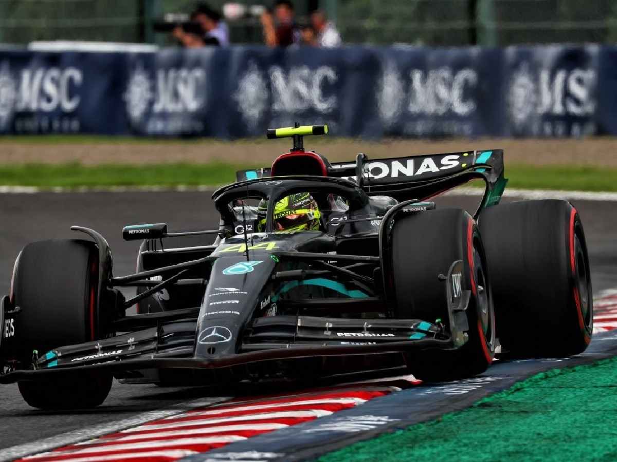 Lewis Hamilton driving the Mercedes W14 during Free Practice at the Japanese GP.