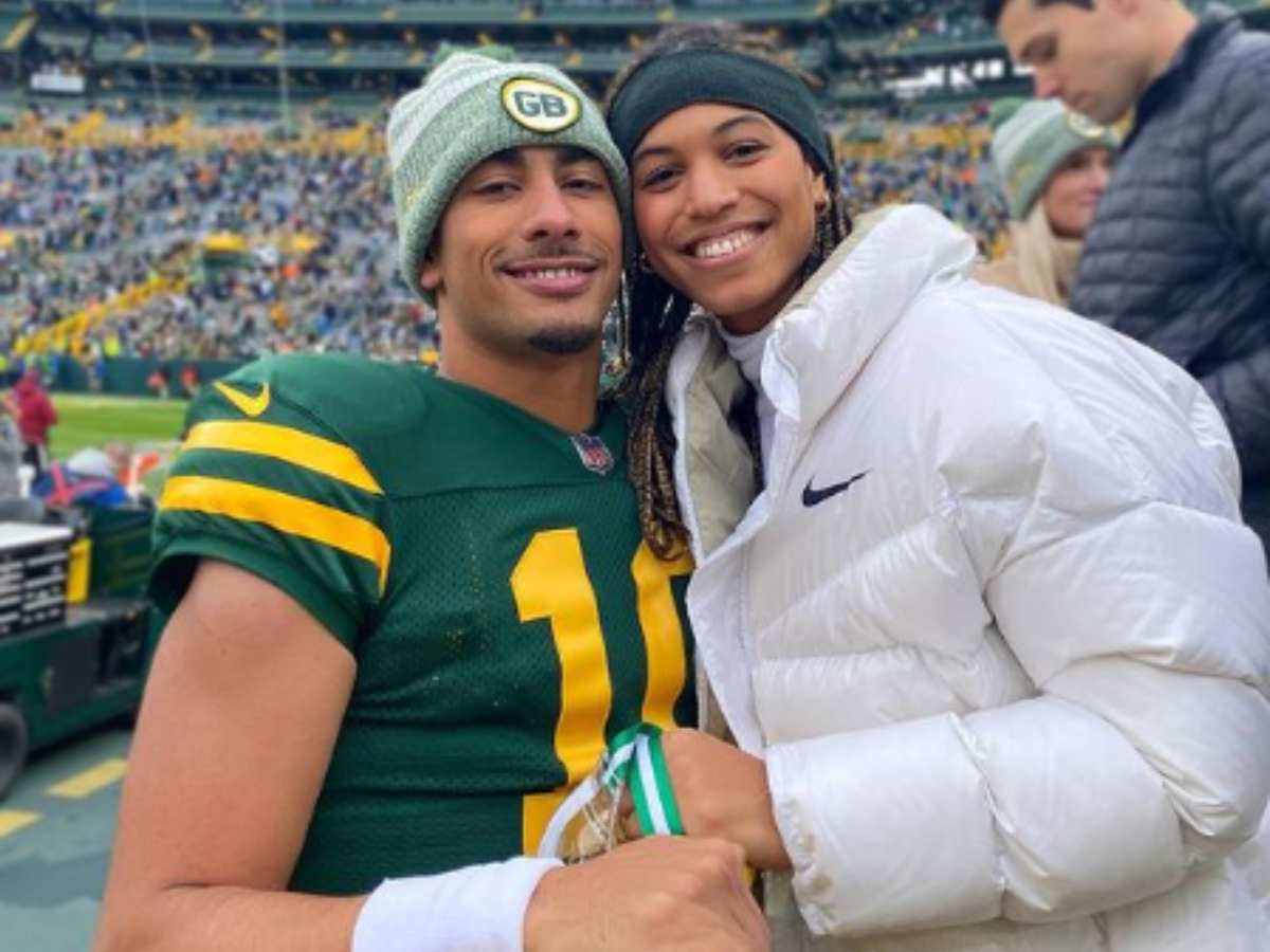 Green Bay Packers quarterback Jordan Love and Ronika Stone at Lambeau Field (Image via @ronikastone/Instagram)