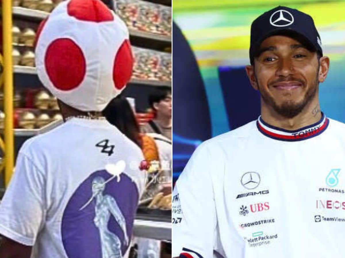 “Just a big child” – Fans left in stitches as Lewis Hamilton wears a Toad Hat while shopping Nintendo merch ahead of Suzuka GP