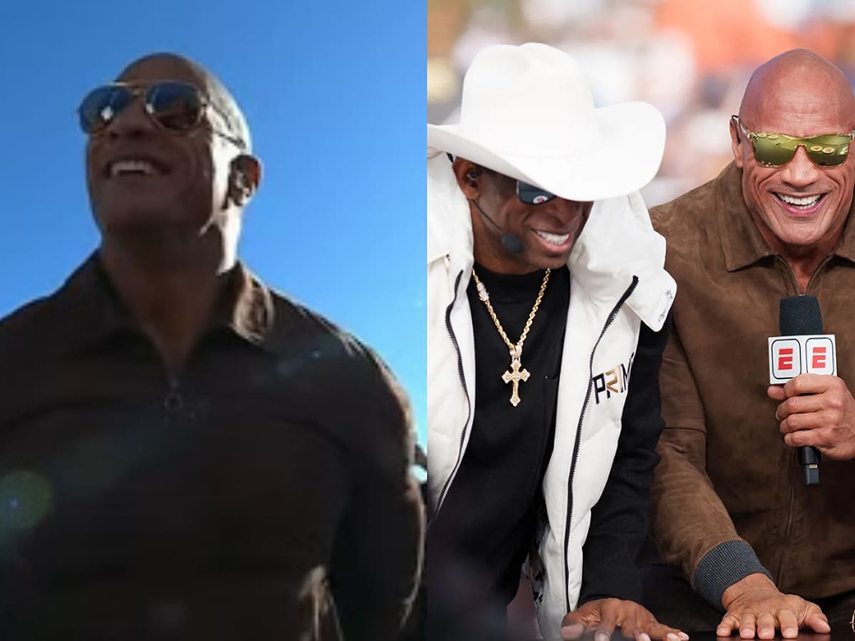 WATCH: Dwayne ‘The Rock’ Johnson interrupts Deion Sanders’ promo with his iconic entry song bowing down to ‘Coach Prime’ as he graces his presence at Colorado’s game