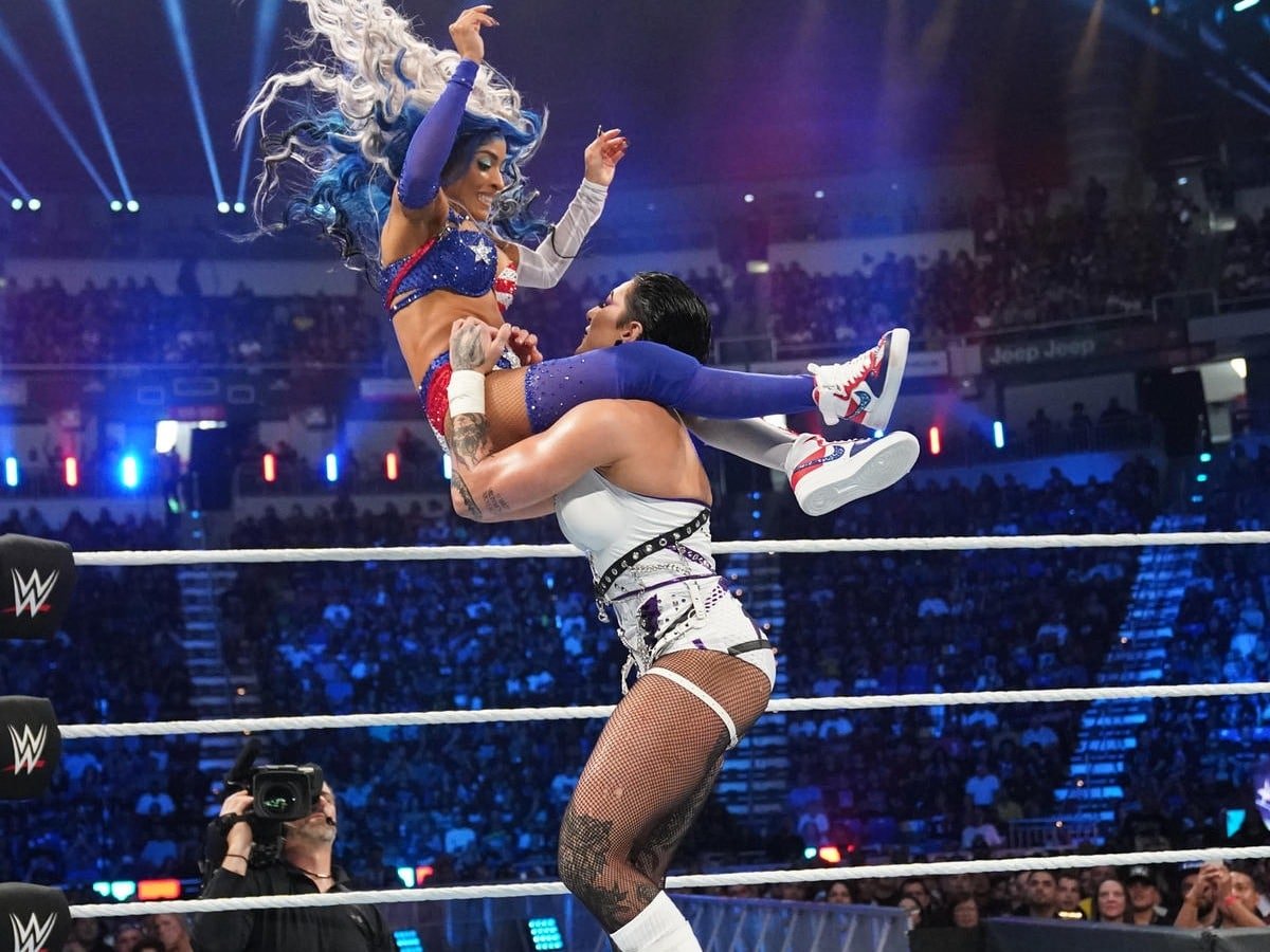 Zelina Vega and Rhea Ripley at Backlash