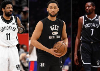 Kyrie Irving, Ben Simmons and Kevin Durant