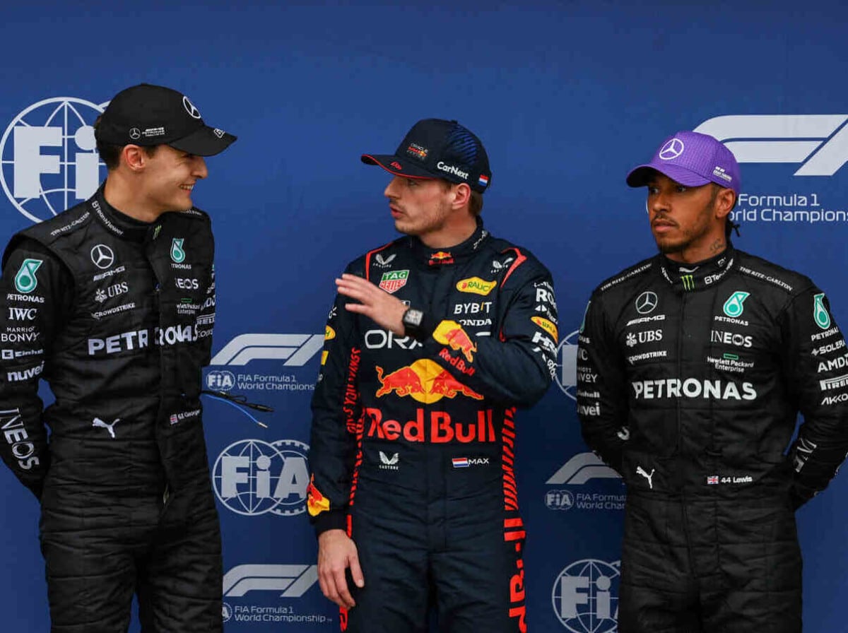 George Russell, Max Verstappen and Lewis Hamilton (Via IMAGO)