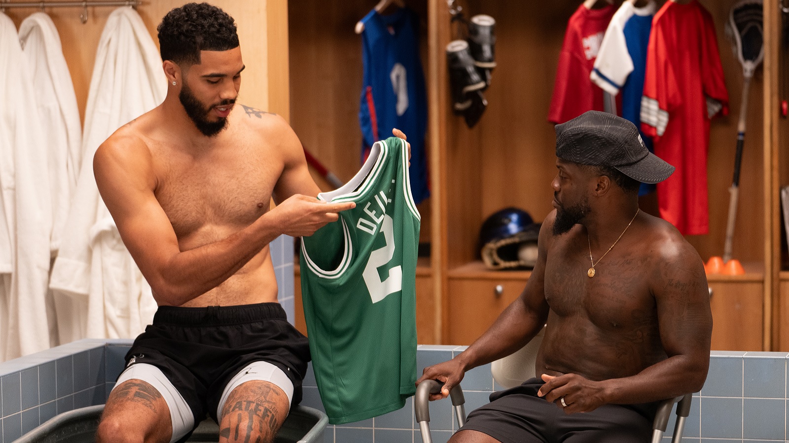 WATCH: Jayson Tatum DESTROY Kevin Hart, mocks comedian by gifting son Deuce’s jersey which fits perfectly