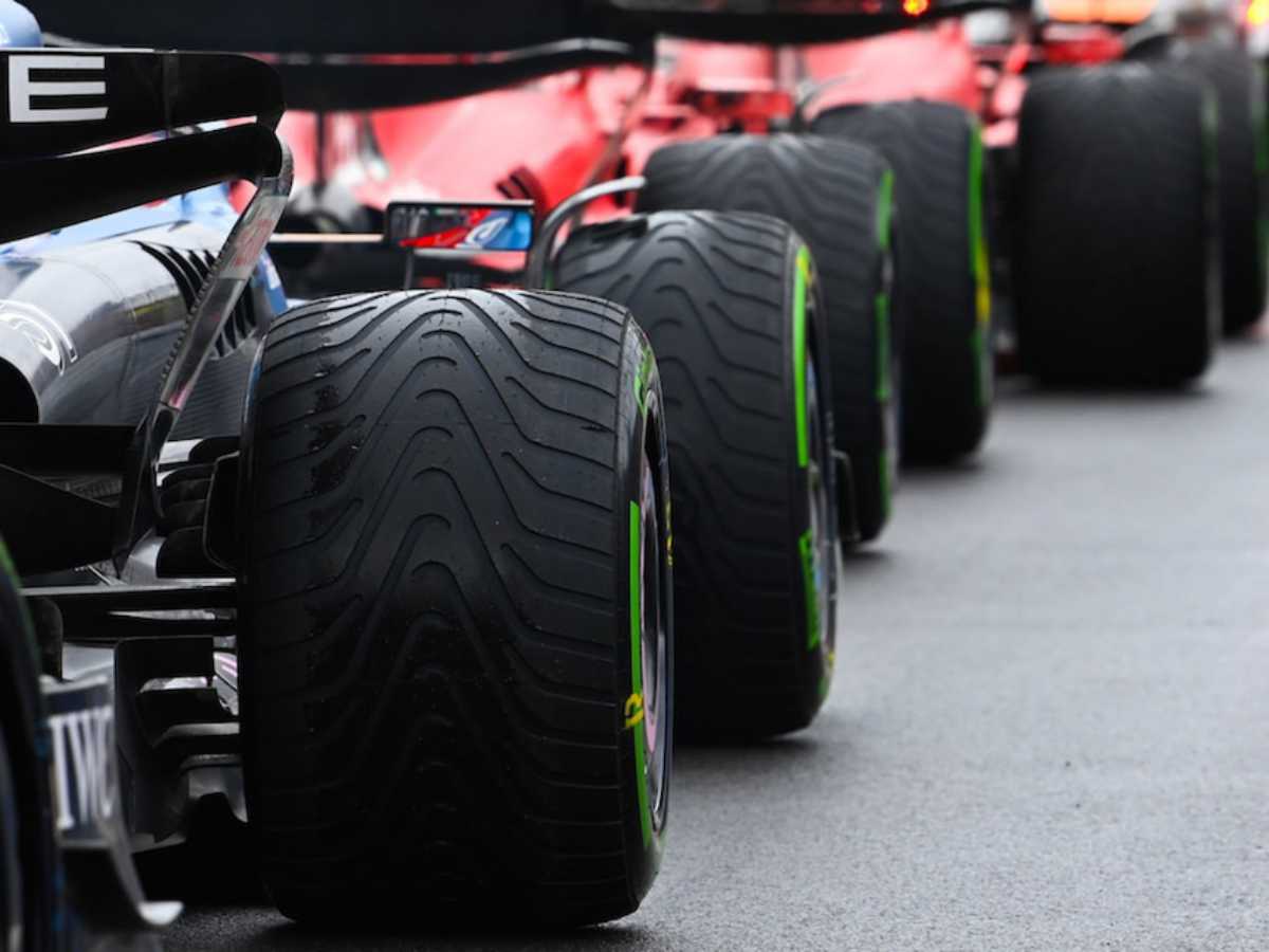 Formula One cars lined up