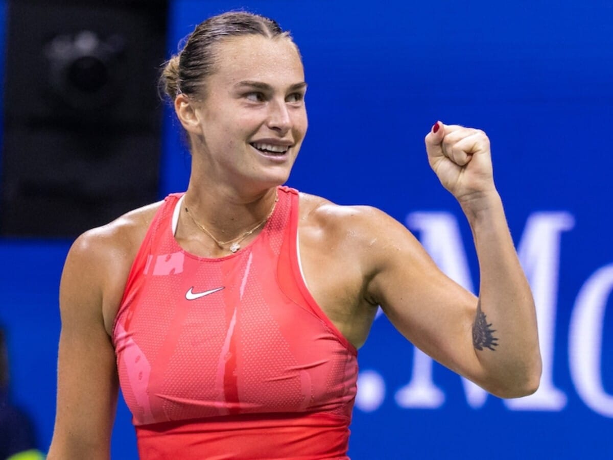 Aryna Sabalenka celebrating 