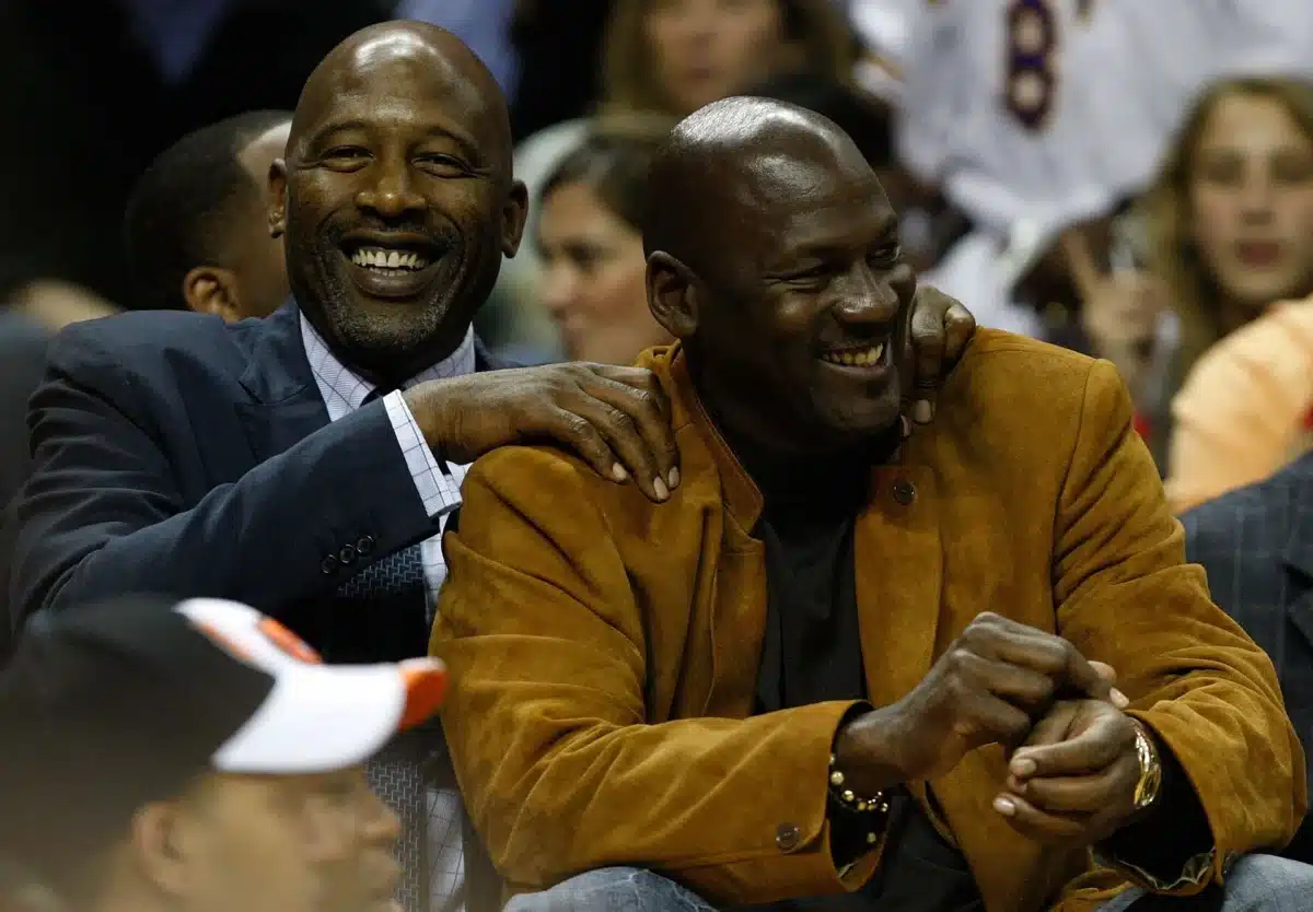 James Worthy and Michael Jordan 