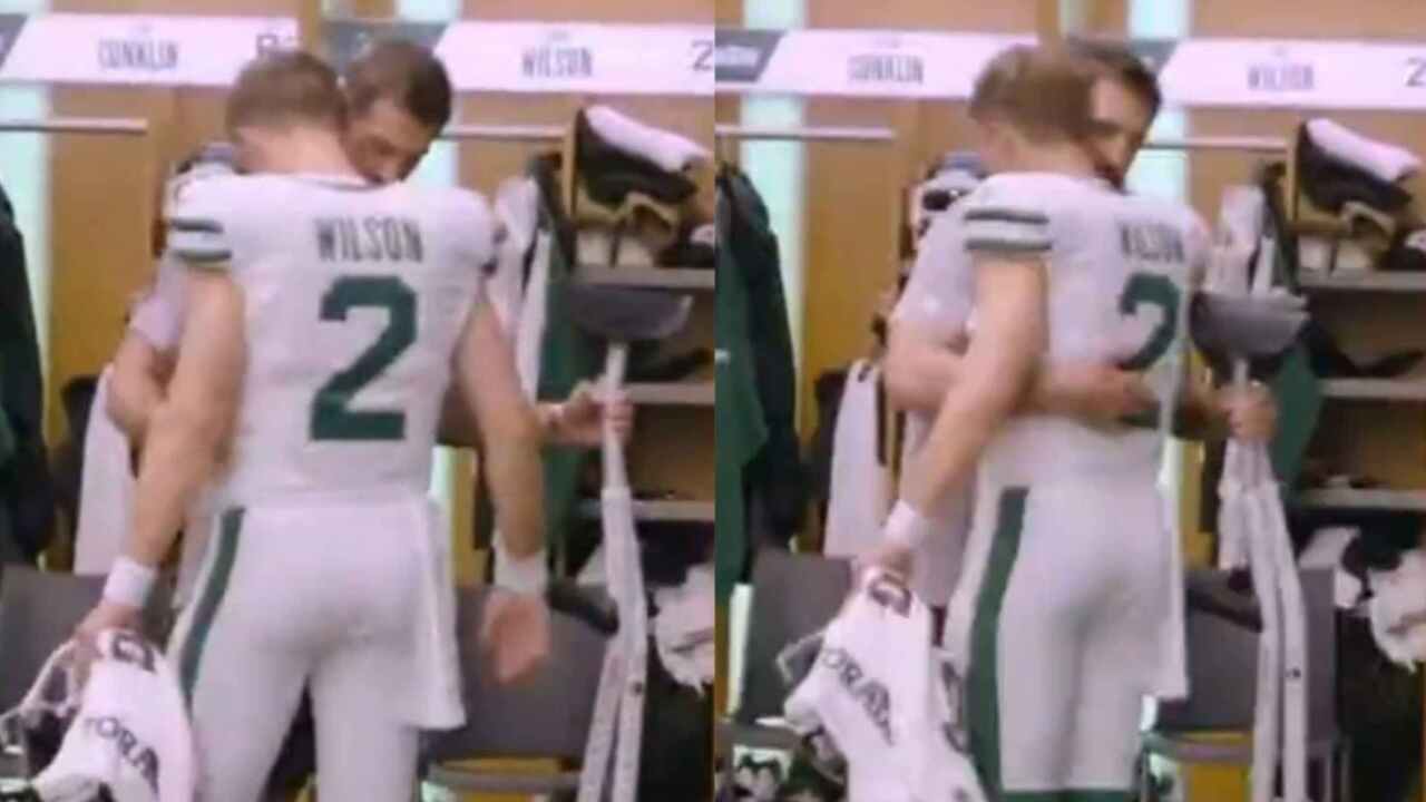 WATCH: Zach Wilson shared a ‘heartwarming’ hug with Aaron Rodgers in crutches just moments before the Chiefs game in the Jets locker room