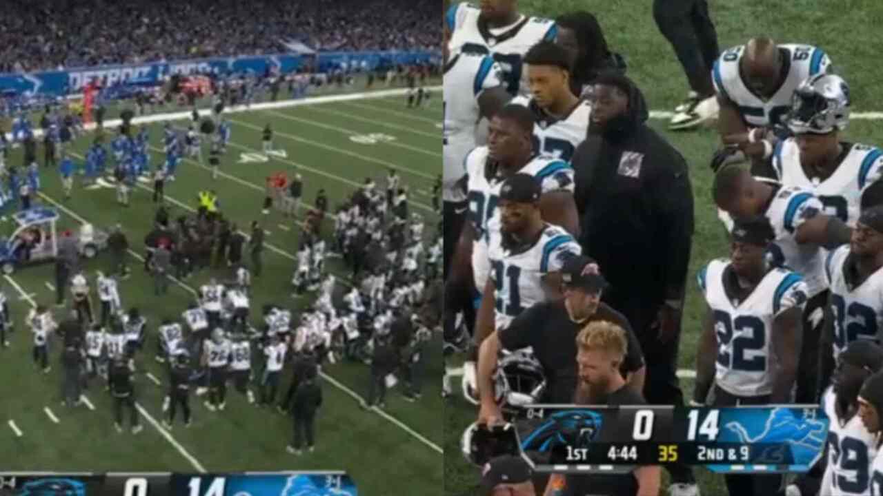 WATCH: Panthers OL Chandler Zavala carted off as he was left temporarily unconscious after going down against the Lions