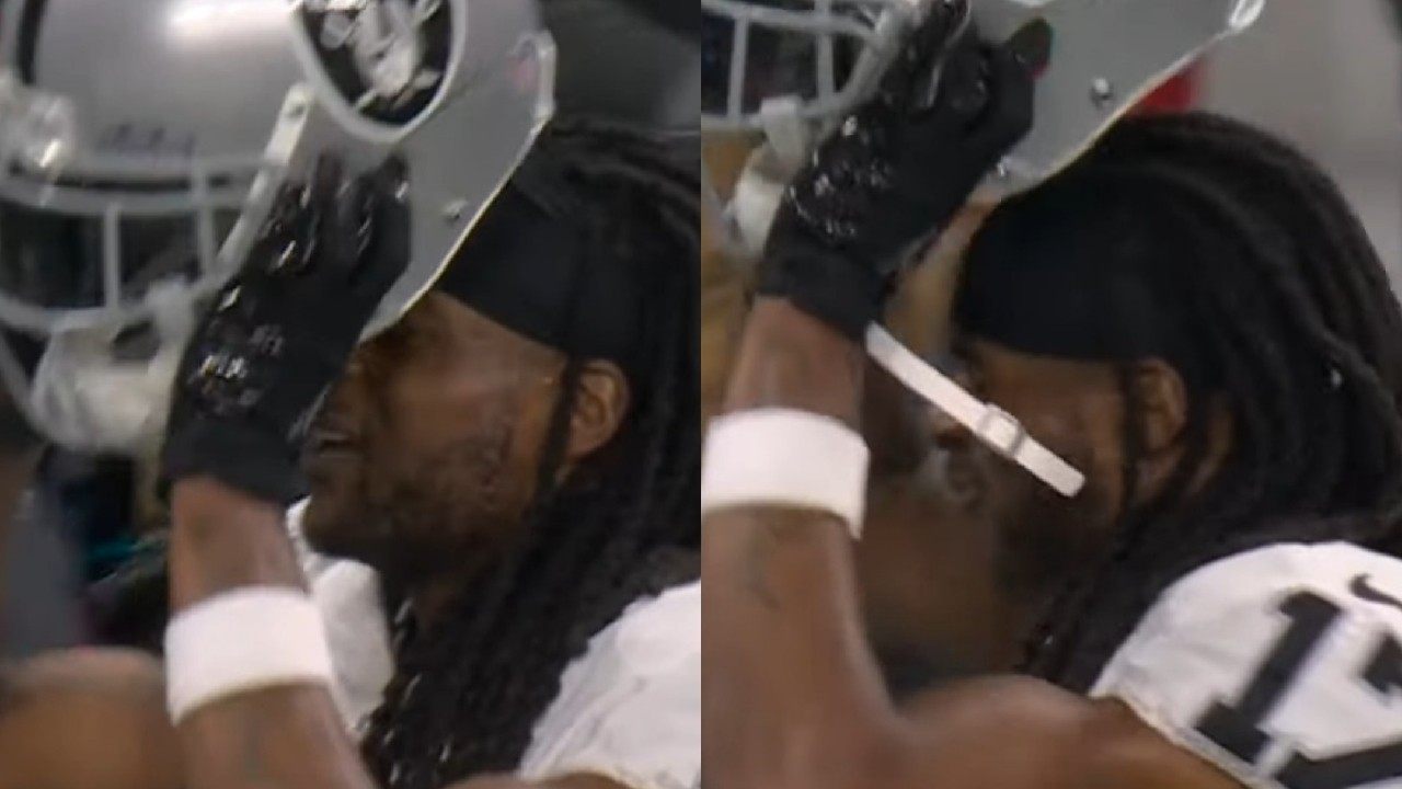 WATCH: ‘Frustrated’ Davante Adams viciously SLAMS his helmet on the sidelines following Raiders’ terrible outing against the Lions as he leaves the field early