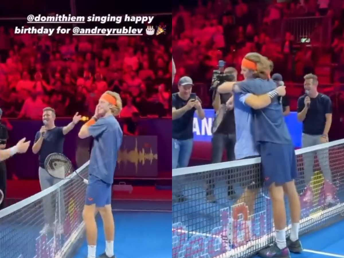 WATCH: Dominic Thiem takes charge of the mic as the crowd in Vienna sings Happy Birthday to Andrey Rublev leaving the Russian overwhelmed