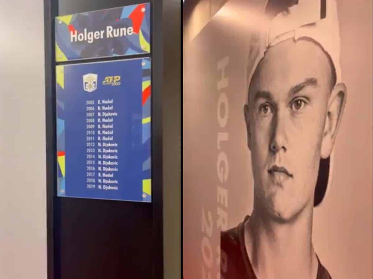 WATCH: Holger Rune shows off his giant poster in the Shanghai Masters locker room beside the names of former champions