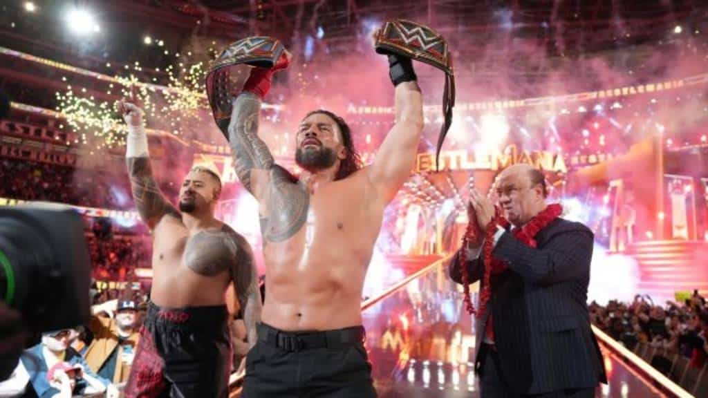 Roman Reigns, Solo Sikoa, and Paul Heyman 