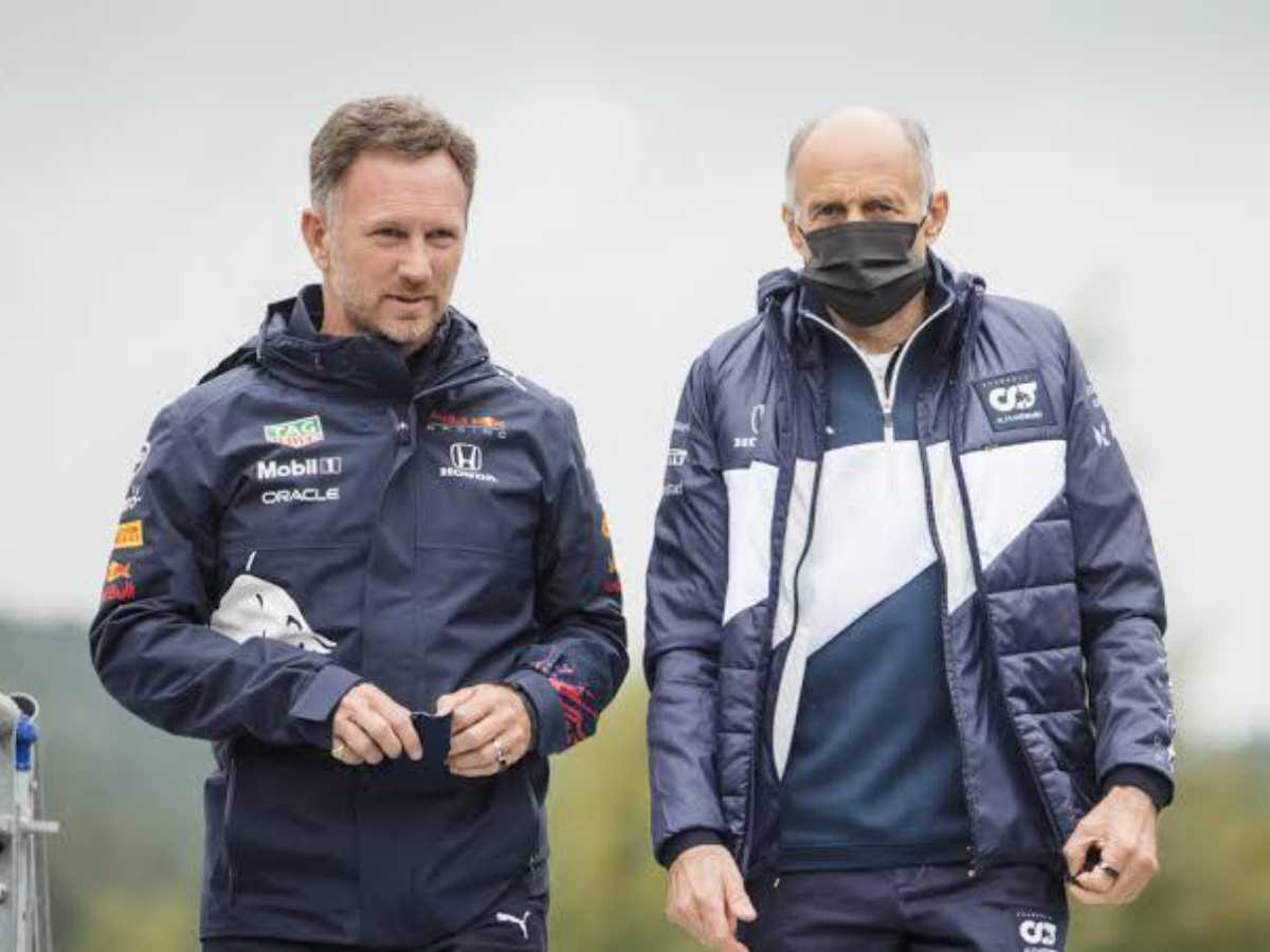 Red Bull team principal Christian Horner and AlphaTauri former team principal Franz Tost (via: IMAGO)